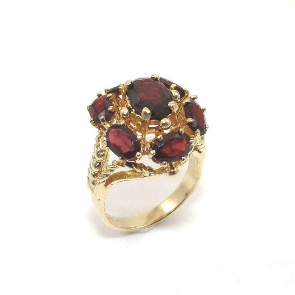 14K Yellow Gold Ring Size 6 Red Garnet Dome Halo